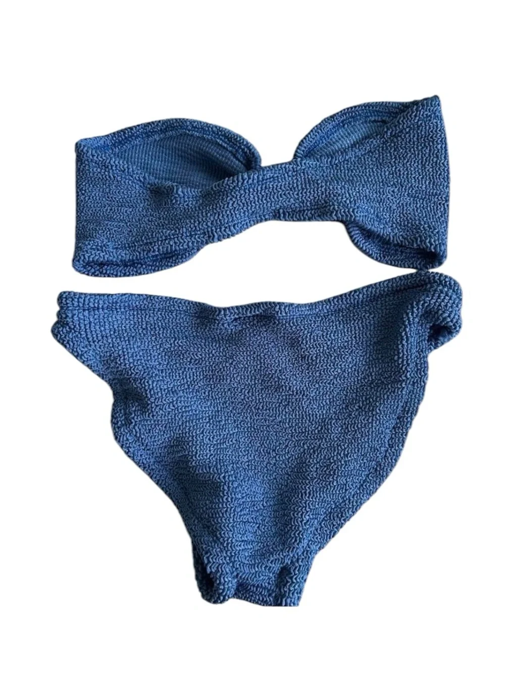 Hunza G Jean Bandeau Bikini Set Metallic Denim Blue OS